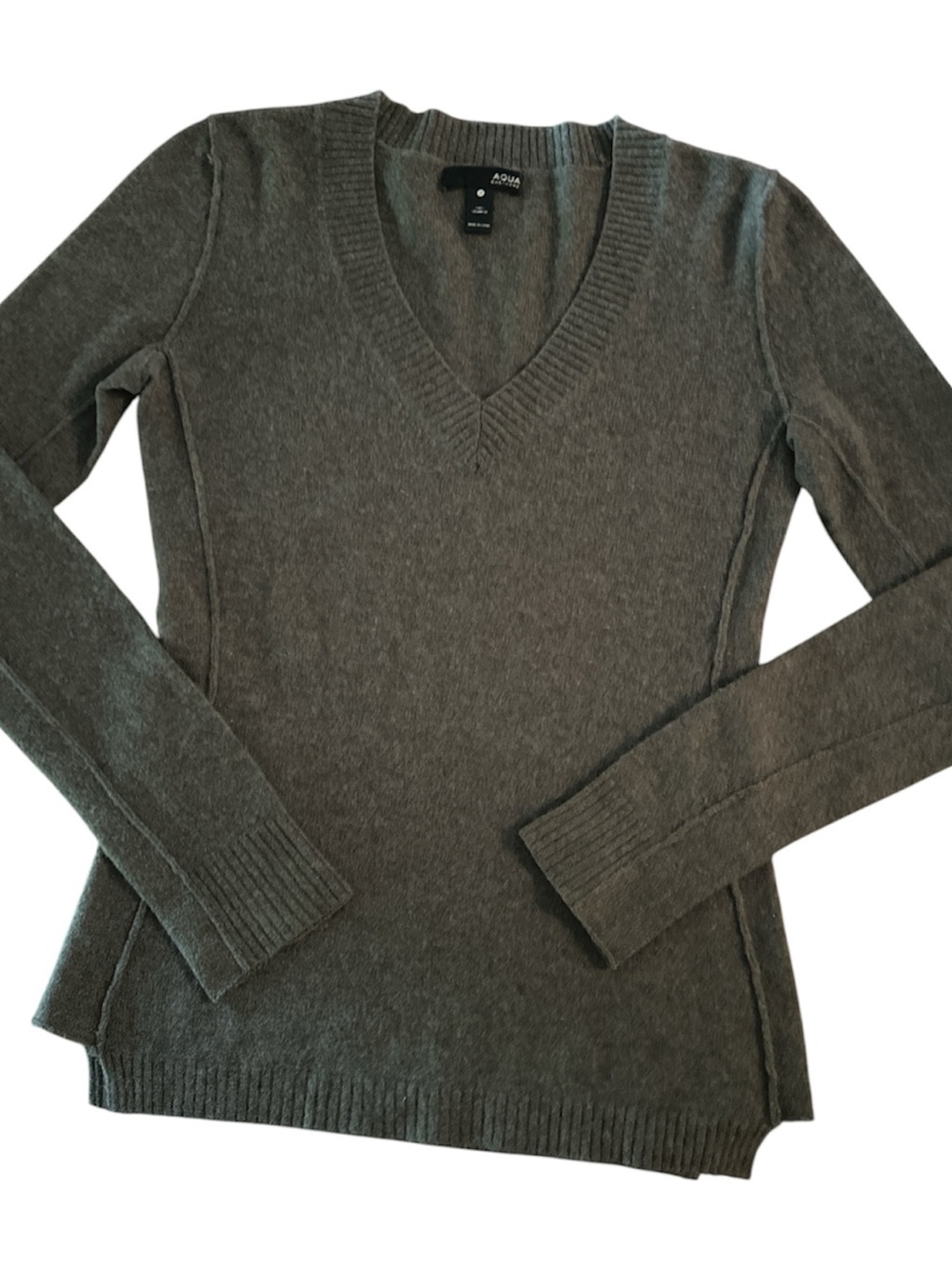 AQUA Cashmere Brown Taupe V-Neck Long Sleeve Sweater XS